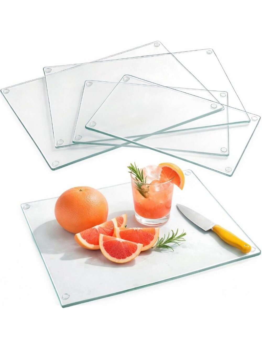 4 Pack Non-Slip Tempered Glass Cutting Boards, Shatter-Resistant